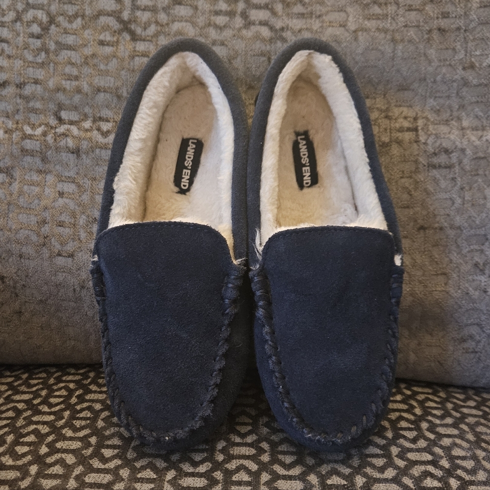 Lands' End Kids Navy Suede Loafers - Sz 4, Cozy, Durable, Unisex